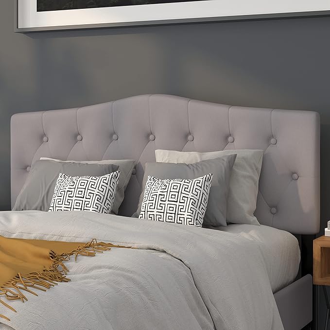 Flash Furniture Cambridge Tufted Upholstered Queen Size Headboard in Light Gray Fabric