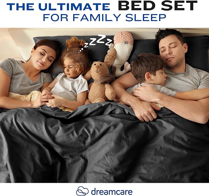 DREAMCARE Full Size Sheets – 4 pcs Cooling Sheets – up to 21” Deep Full Sheet Set – Hotel Luxury Sheets & Pillowcases – Superior Softness 100% Fine Microfiber with Side Pocket – Black