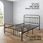 Golden Gate Beds Vintage Style Metal Bed Frame with Wrought Iron Headboard and Footboard, Classic Platform Bedframe with Storage, No Box Spring Needed, Mattress Foundation, Black, Queen Size