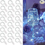 WATERGLIDE 24 Pack Fairy Lights Battery Operated (Included), 7 ft 20 LED Mini String Lights, Waterproof Silver Wire Firefly Starry Lights for DIY Wedding Christmas Party Mason Jars Decor, Cool White