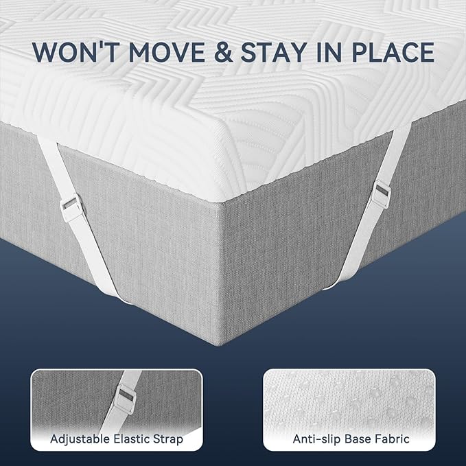 ELEMUSE 3 Inch Gel Memory Foam Mattress Topper King Size Pressure-Relieving Mattress Topper for Back Pain,Non-Slip Design with Removable & Washable Cover, CertiPUR-US