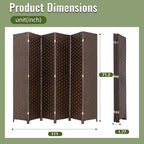 FDW Room Divider Wood Screen 6 Panel Folding Portable Partition Screens Wooden Mesh Woven Design Room Divider for Home Office (Dark Brown)