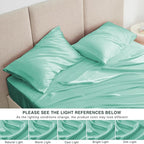 Love's cabin Full Satin Bed Linen Set, 4 Piece, Aqua, Silky Soft, Luxury Feeling, Wrinkle Resistant, Deep Pockets, Fitted & Flat Sheets, 2 Pillowcases