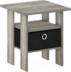 Furinno ANDREY Side Table, End Table, Night Stand with Open Shelves and Storage Bin, Bedside Table, for Living Room, Bedroom, French Oak