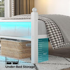 Twin Bed Frame with Headboard and Footboard, Metal Bed Frame with Charging Station and LED Lights, Under Bed Storage, No Box Spring Needed,Noise Free,White