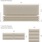 Vänt Upholstered Wall Panels - King/Cal King Size Wall Mounted Headboards - Faux Merino Wool Cream - Twin/King - Set of 4 Panels (Each Individual Panel 39"x11.5")