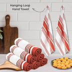 Urban Villa Kitchen Towels 100% Cotton Pack of 6 Highly Absorbent Quick Drying Soft Premium Dish Towels for Kitchen with Hanging Loop Thanksgiving Fall TeaTowels - 20x30 Inch (Rust & White Striped)