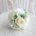 Wedding Bouquets for Bride Bridesmaid, Artificial White Champagne Bride Flower Bouquet for Wedding Church Decoration Ceremony, Anniversary, White Roses Flowers