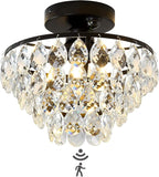 YYJLX Indoor Motion Sensor Ceiling Light Fixture Modern Cryatal Semi Flush Mount Ceiling Light Black Ovrehead Light Fixture for Porch Hallway Front Entryway Kitchen Hall Garage.