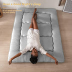 MAXYOYO Japanese Floor Mattress Futon Mattress, Thicken Tatami Mat Sleeping Pad Foldable Roll Up Mattress Boys Girls Dormitory Mattress Pad Kids Floor Lounger Bed Couches and Sofas, Grey, King