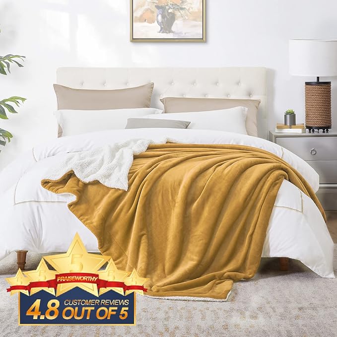 Walensee Sherpa Fleece Blanket (Twin Size 60”x80” Honey Gold) Plush Throw Fuzzy Super Soft Reversible Microfiber Flannel Blankets for Couch, Bed, Sofa Ultra Luxurious Warm and Cozy for All Seasons