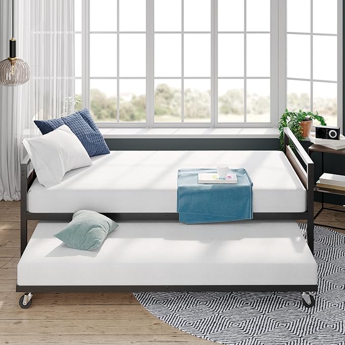 ZINUS Suzanne Bamboo and Metal Daybed with Trundle, Mattress Foundation with Steel Slat Support, Easy Assembly, Twin