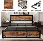 LIKIMIO King Bed Frame with Headboard and Footboard, Metal Strong Supports, Easy Assembly, Noise-Free, No Box Spring Needed, Vintage Brown