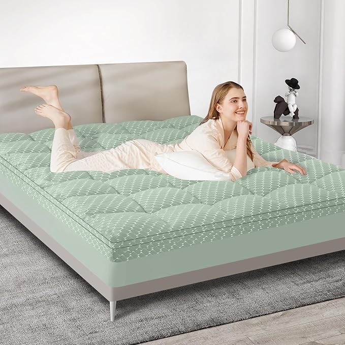Dual Layer 3 Inch Memory Foam Mattress Topper Twin Size, 2 Inch Gel Memory Foam Plus 1 Inch Cooling Pillow Top Mattress Pad Cover, with 8-21 Inch Deep Pocket, Green