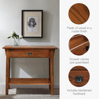 Leick Home Mission Console Table, Solid Wood, 1 Storage Drawer, Bottom Display Shelf, Narrow Depth, Easy-Assembly, For Living Room/Hallway, Russet, 30 in L x 10 in W x 28 in H, 9057-RS