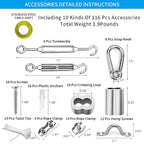 Globe String Light Suspension Kit, Outdoor Light Guide Wire, Vinyl Coated Stainless Steel Steel Cable，Include 200ft Transparent PVC and 304 Stainless Steel Wire Cable, Turnbuckle and Hooks