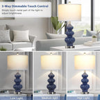 26" Blue Table Lamp Set of 2 with USB A+C Ports & AC Outlet, Ceramic Table Lamps Classic Beside Lamps Nightstand Lamp Modern Table Lamp for Living Room,LED Bulbs Included