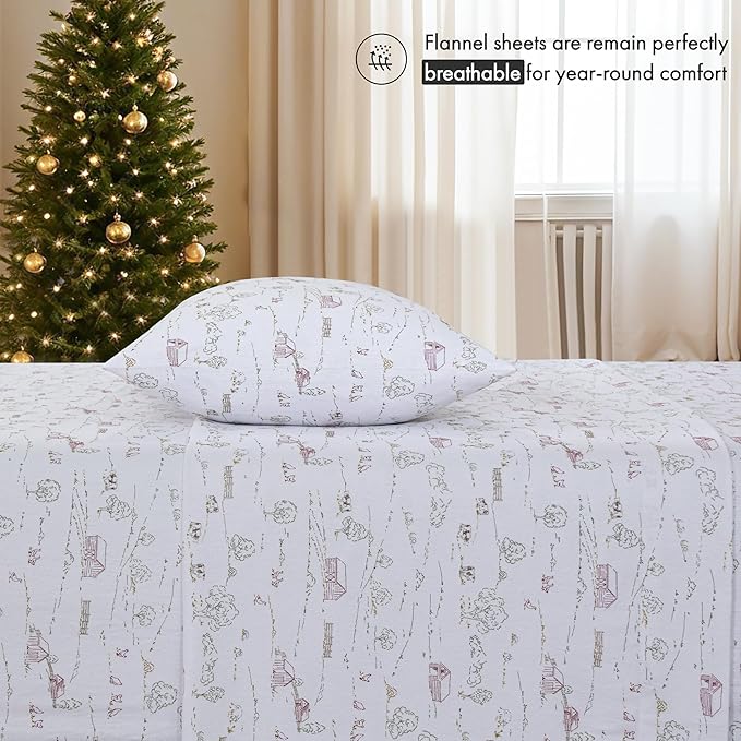 RUVANTI Flannel Sheets Twin XL Size - 100% Cotton Double Brushed Twin XL Sheet Sets, Deep Pockets 16 Inches, All Seasons Breathable & Extra Soft Bed Sheets, Warm & Cozy, 3 Piece, Rustic Homestead