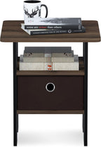 Furinno ANDREY Side Table, End Table, Night Stand with Open Shelves and Storage Bin, Bedside Table, for Living Room, Bedroom, Columbia Walnut