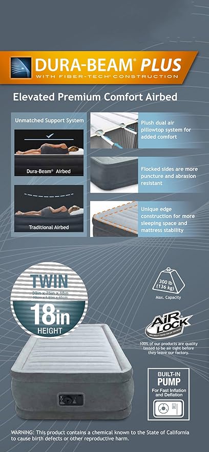 Intex Comfort Plush Elevated Dura-Beam Airbed with Built-in Electric Pump