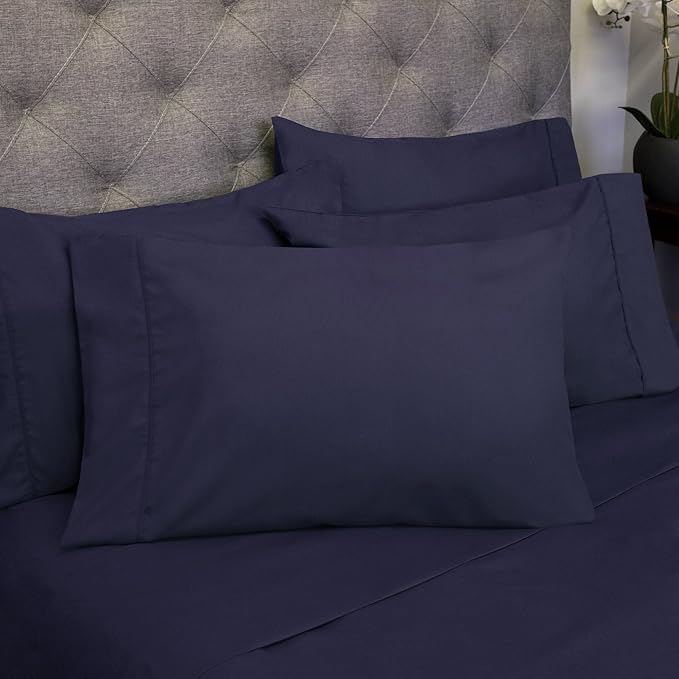 Cal King Size Bed Sheets - 6 Piece 1500 Supreme Collection Fine Brushed Microfiber Deep Pocket California King Sheet Set Bedding - 2 Extra Pillow Cases, Great Value, California King, Navy