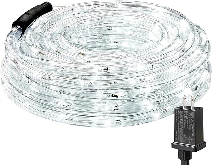 Lighting EVER 33ft 240 LED Outdoor Rope Lights Cool White 6000K, 24 V Connectable, Waterproof Clear Tube String Lights for Deck Railing, Patio Ground, Garden, Yard Lawn, Flower Bed Landscape, Camping