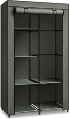 SONGMICS Portable Closet, 34.6 Inch Large Capacity Wardrobe Closet Organizer with Fabric Cover, Hanging Rods and Shelves, 34.6 x 17.7 x 66.1 Inches, for Bedroom, Living Room, Sage Green URYG084C02