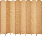 Rose Home Fashion Room Divider, 6 ft Tall Room Dividers and Folding Privacy Screens, 16in Privacy Screen 8 Panel Light Beige Space Temporary Wall Foldable Partition Separation