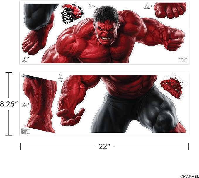Marvel Captain America: Brave New World Red Hulk Wall Decal - 23" Avengers Hulk Vinyl Stickers for Bedroom Bathroom Decor - Peel and Stick Room Decorations