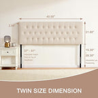 Tufted Upholstered Headboard Twin Size, Solid Wood Head Board with Durable Metal Legs, Adjustable Height Twin XL headboard from 37” to 51” Fabric Headboard in Modern Button Design, Beige