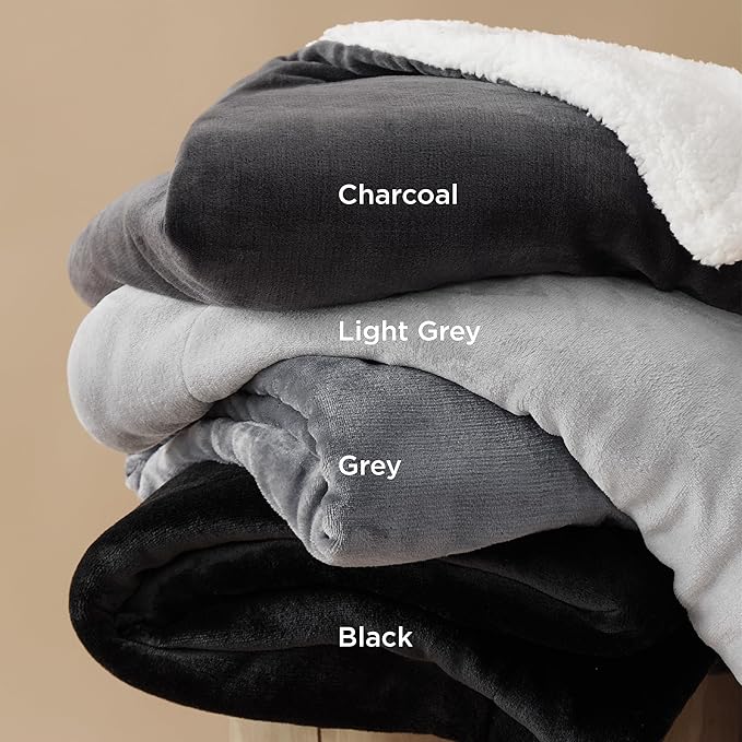 Bedsure GentleSoft Sherpa Fleece Oversized Cal King Blankets for Bed - Thick and Warm Throw for Women and Men, Soft Fuzzy Plush Large Blanket for Winter, Charcoal, 112x98 Inches