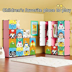 MAGINELS Children Wardrobe Kid Dresser Cute Baby Portable Closet Bedroom Armoire Clothes Hanging Storage Rack Cube Organizer,(Pink, 8 Cube & 2 Rod)