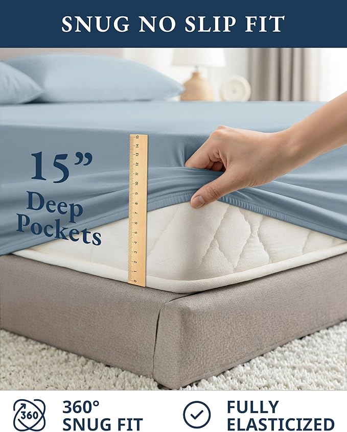LANE LINEN 100% Organic Cotton Bed Sheets Extra Long Twin, Soft & Comfy Fully Elasticized Percale Perfect for Hospital Bed & Dorm Room, Low Pilling Machine Washable Twin XL Sheet- French Blue