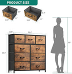 YITAHOME Dresser for Bedroom with 9 Drawers - Fabric Storage Tower, Tall Chest Organizer Unit for Living Room, Entryway, Closets with Sturdy Steel Frame, Wooden Top, Brown