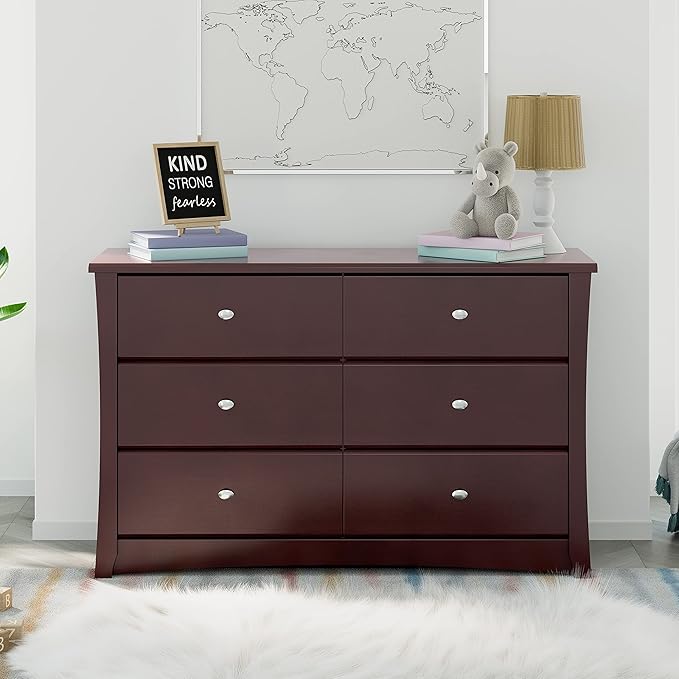 Storkcraft Crescent 6-Drawer Dresser (Espresso) – GREENGUARD Gold Certified, Brown Dresser for Bedroom, Kids & Nursery Storage Chest, Safety Interlocking Drawers, Pre-Installed Tracks, Kids Chest