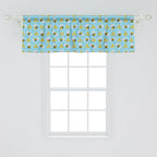 Ambesonne Cartoon Window Valance, Summer Style Funny Demonstration of Happy Flying Characters and Hexagon Comb, Curtain Valance for Kitchen Bedroom Decor with Rod Pocket, 54" X 18", Sky Blue Mustard
