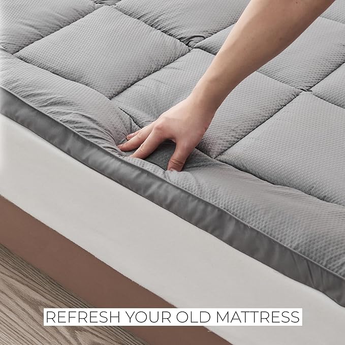 Great Bay Home King Mattress Topper. Thick, Elastic Corner Mattress Protector and Cover. Ultra-Soft Pillowtop Mattress Pad. Fits Mattresses Up to 18" (King, Light Grey)