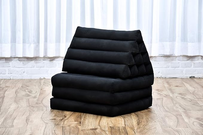 Leewadee 3-Fold Mat with Triangle Cushion – Comfortable TV Pillow, Foldable Mattress with Cushion Made of Eco-Friendly Kapok, 67 x 21 inches, Black