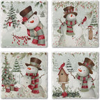Thirstystone Brown Hat Snowman 4 Pack Assorted Tumbled Tile Stone Coasters with Protective Cork Backing 4" Square Manufactured in The USA