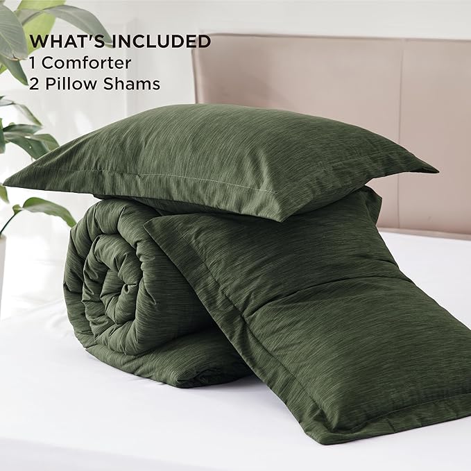 Bedsure Full Comforter Set - Dark Green Soft Bedding for All Seasons, Cationic Dyed Bed Set, 3 Pieces, 1 Full Size Comforter (82"x86") and 2 Pillow Shams (20"x26"+2")