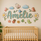 Custom Nursery Name Sign with Themed Decor Kit | Personalized Wooden Wall Art for Baby, Kids Room | Space, Jungle, Circus, Under the Sea, Woodland, Rainbow (10", Fairy Garden)