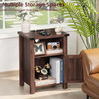 Night Stand, 18 Inch Farmhouse Nightstand with with Charging Station and USB Port, Rustic Couch End Table with Magnetic Door, Wood Bed Side Tables for Bedroom, Home, Brown Walnut