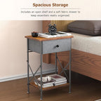 VECELO Nightstand with Drawer, Small Bedside Table with Storage and Adjustable Metal Legs, Wood End Table for Bedroom or Living Room, Perfect for Small Spaces and Modern Farmhouse Décor, Retro Brown