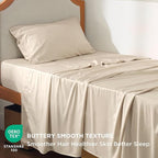 Bedsure Cooling Sheets Twin XL, Rayon Derived from Bamboo, Breathable & Soft Twin XL Sheet Sets, Deep Pocket Up to 16 Inches, Hotel Luxury Silky Dorm Bedding for Hot Sleepers, Beige