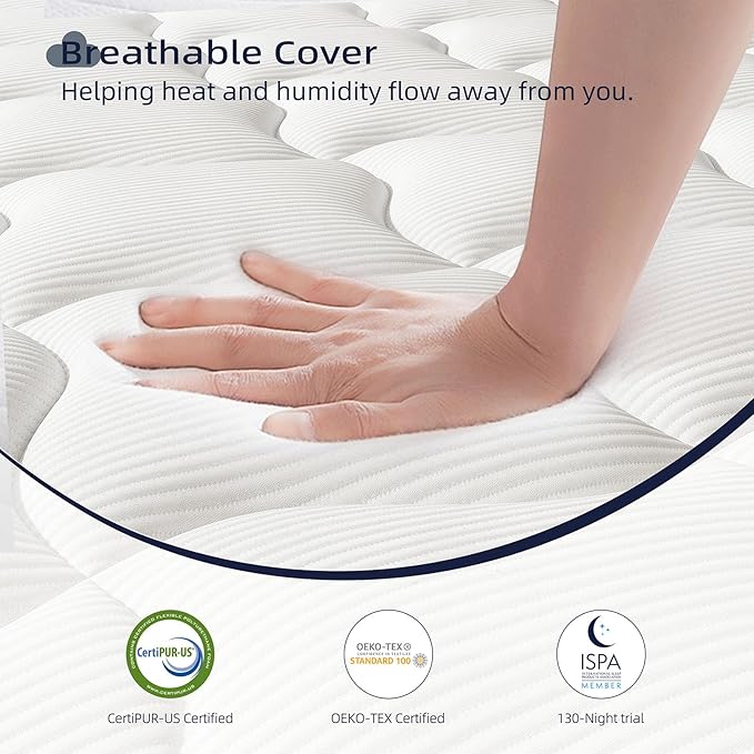 Full Mattress 12 Inch - Hybrid Mattress Bed in a Box, Medium Firm Support, Pressure & Pain Relief for All Sleepers, CertiPUR-US Certified, Fiberglass-free, Reinforced Edge Support, Motion Isolation