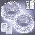 JMEXSUSS 2 Pack White Battery Operated Christmas String Lights, Each 33ft 100 LED Wedding Lights Outdoor Indoor, with 8 Modes Remote Waterproof
