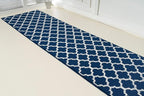 Custom Size Cut to Length Moroccan Trellis Design Runner Rug Mat For Wide Long Hallways with Non-Slip Rubber Backing, Better Traction for Pets, Prevent Slippage, Trellis Navy Blue, 31 inch X 6 feet