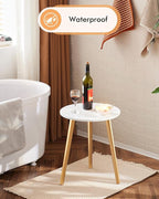 Apicizon Round Side Table, Gold Nightstand End Table for Living Room, Bedroom Home Decor Bedside Table with Gold Wood Legs 16.5 Inches
