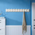 SKOLOO Coat Rack Wall Mount - Scandi-Style Wooden Carved-Block Coat Hook, Wall Coat Hanger with 10 Hooks for Hanging Coats, Hats, Clothing, Scarfs, Natural & White