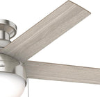 Hunter 46 inch Indoor Ceiling Fan with LED Light - Ceiling Fan with Pull Chain, For Bedroom, Living Room, or Kitchen, Low Profile Mount, No Remote, 5 Blades - Anslee 50278, Brushed Nickel